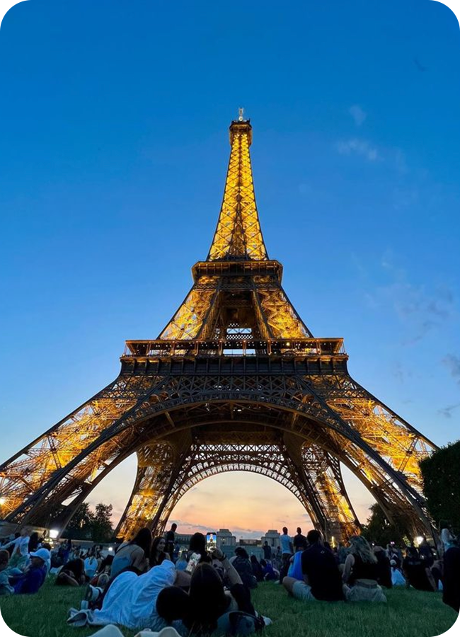 Sunset View Looking Up at Eiffel Tower