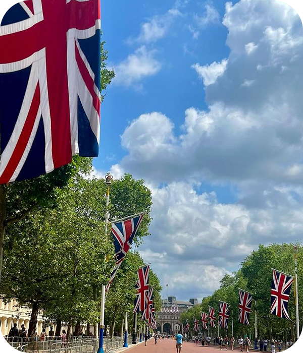View Towards Buckingham Palace With Union Flags