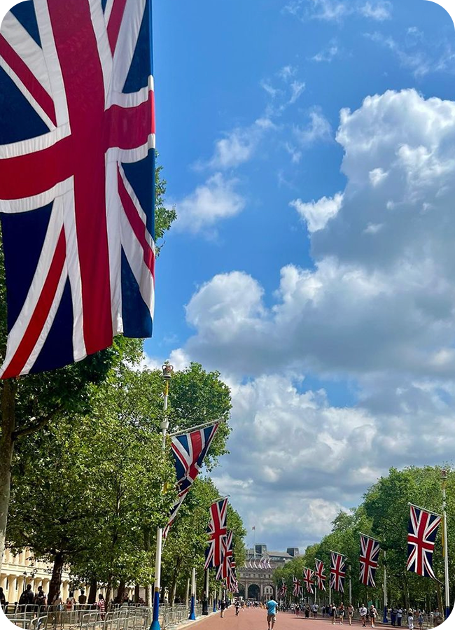 View Towards Buckingham Palace With Union Flags