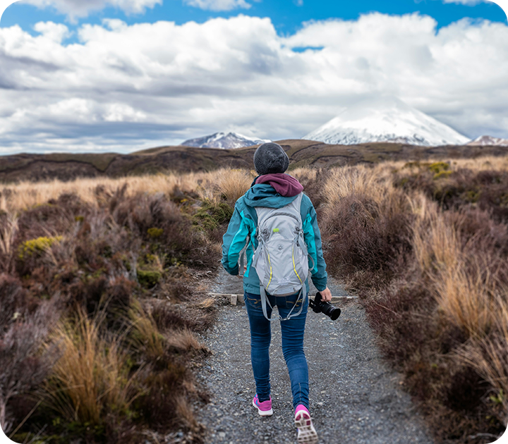 Woman Hiking Tongariro National Park New Zealand