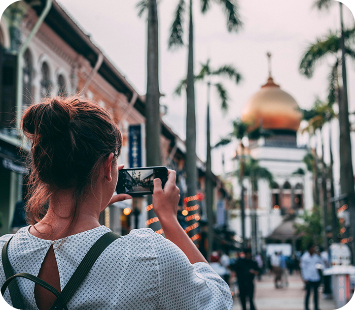 Woman Taking Photo of Sultan Mosque Singapore